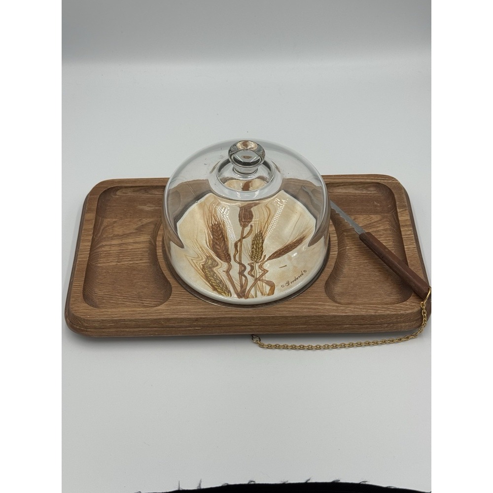 MCM Goodwood Teak Wood Cheese Board Tray Charcuterie Wheat Tile with Knife Japan